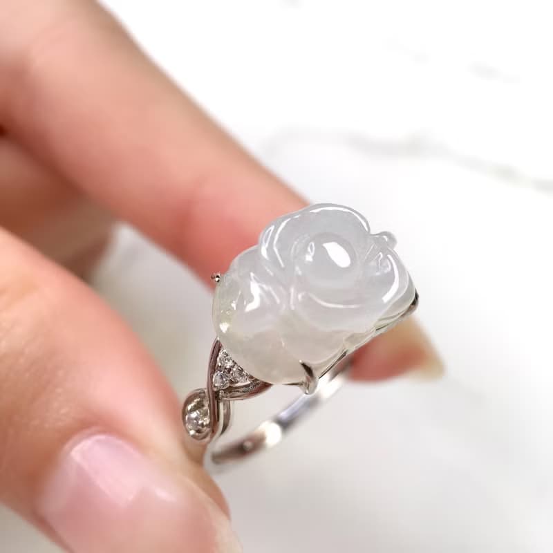 冰種翡翠花花戒指 925銀 | 天然緬甸A貨翡翠 | 送禮