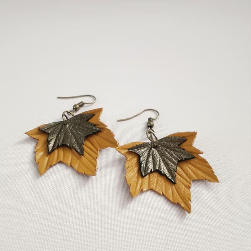 耳環 bronze color leather earrings for her Leather women's jewelry