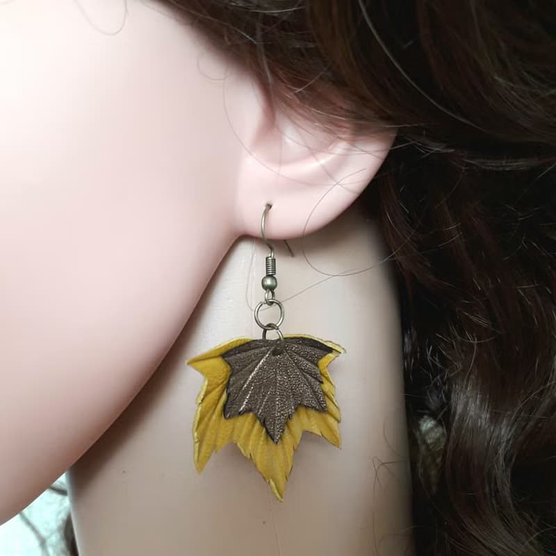 耳環 bronze color leather earrings for her Leather women's jewelry