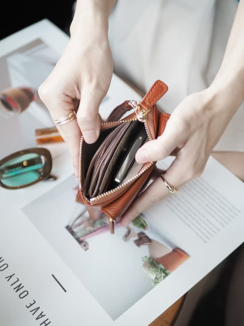 Mary (Caramel) : Mini wallet, short wallet, cow leather, Brown-Orange, Zip pouch