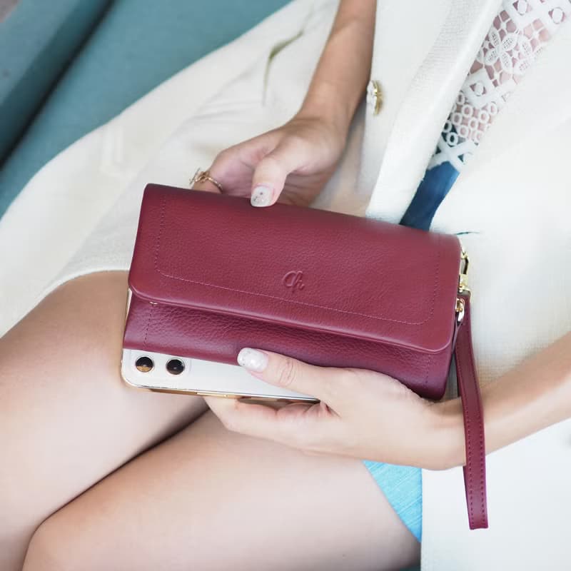 Mousse wallet (Burgundy) : Long wallet, Soft leather wallet, Dark red