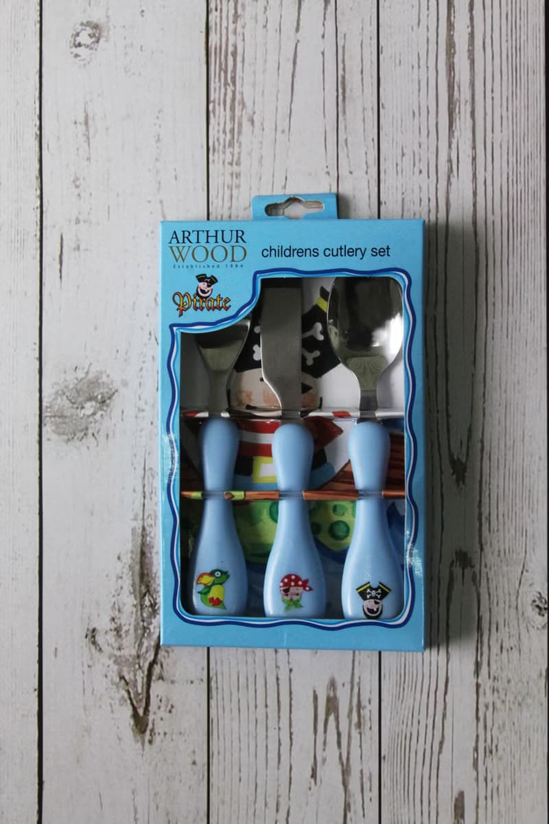 英國Rayware可愛海盜圖案兒童用安全不銹鋼刀叉湯匙餐具組