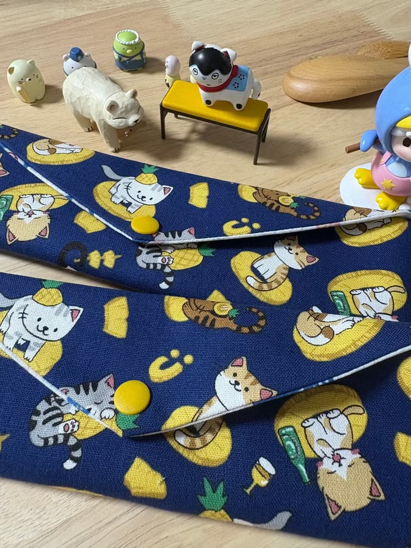 文青風環保純棉筷袋 旺來酷帥萌貓 原胚蔚藍 厚實手感 童心 優質