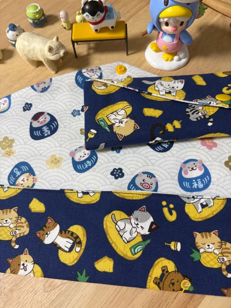 文青風環保純棉筷袋 旺來酷帥萌貓 原胚蔚藍 厚實手感 童心 優質