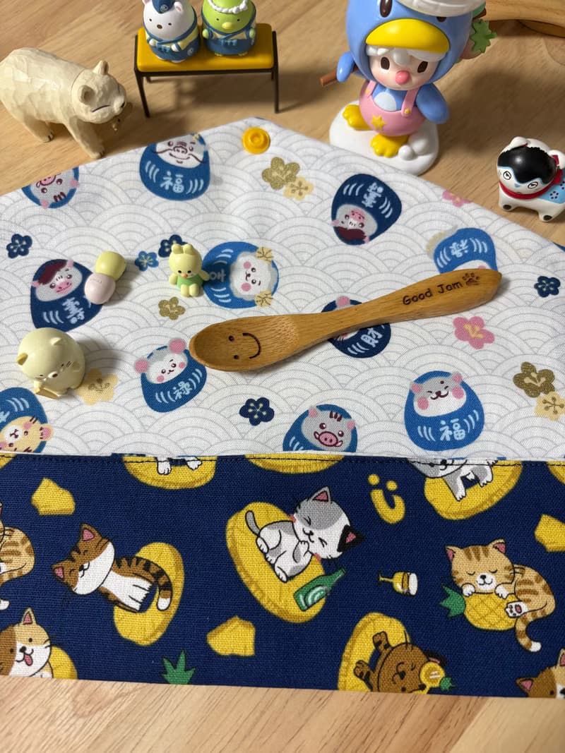 文青風環保純棉筷袋 旺來酷帥萌貓 原胚蔚藍 厚實手感 童心 優質