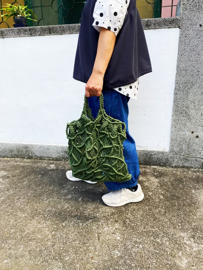 【好日手作】Handmade。夏日手工韓國棉線編織軍綠色手提包