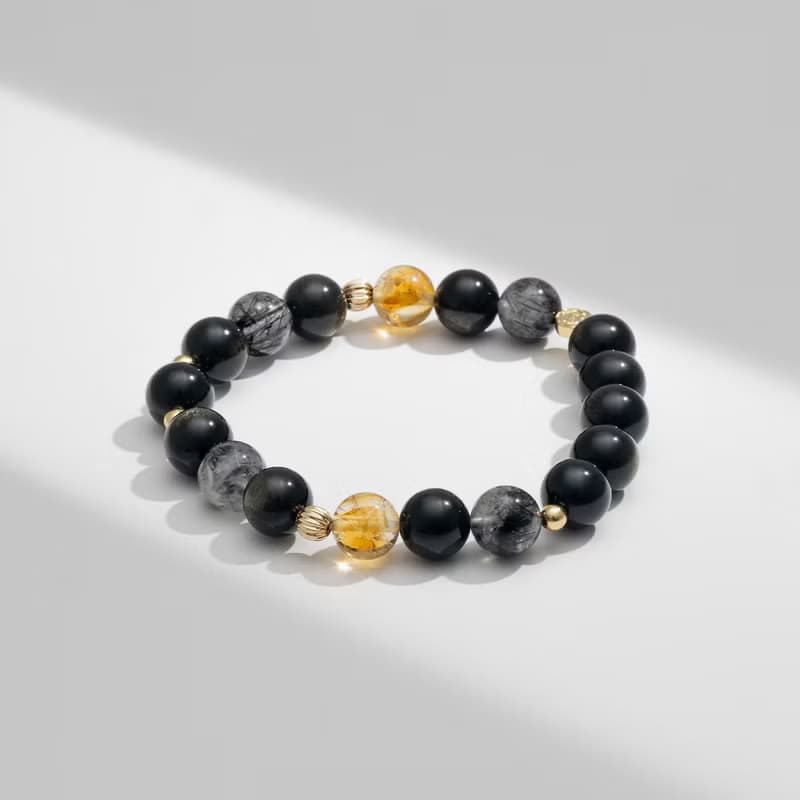 夜闌 | 金曜石 黑髮晶 黃塔晶 | 男款水晶手鍊