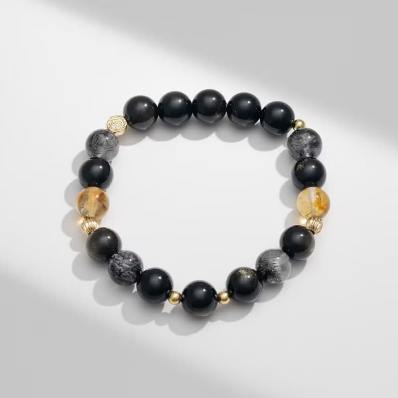 夜闌 | 金曜石 黑髮晶 黃塔晶 | 男款水晶手鍊