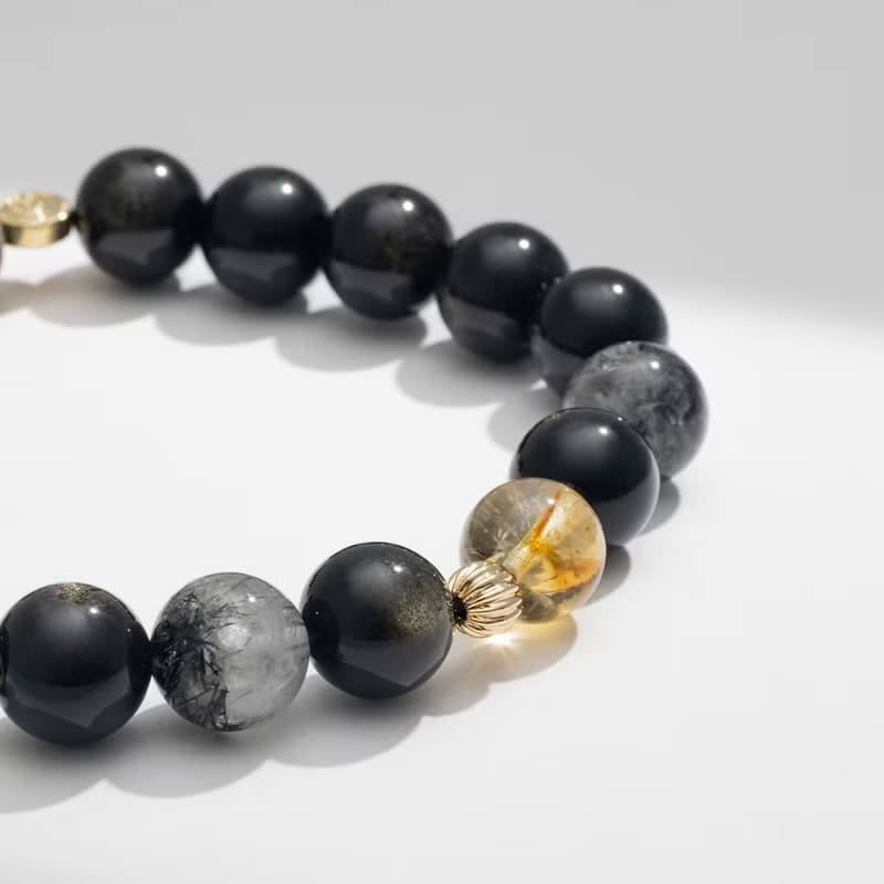 夜闌 | 金曜石 黑髮晶 黃塔晶 | 男款水晶手鍊