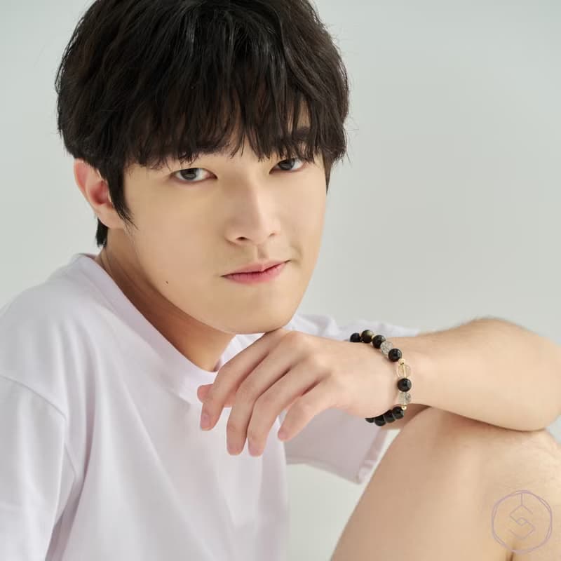 夜闌 | 金曜石 黑髮晶 黃水晶 | 男款水晶手鍊