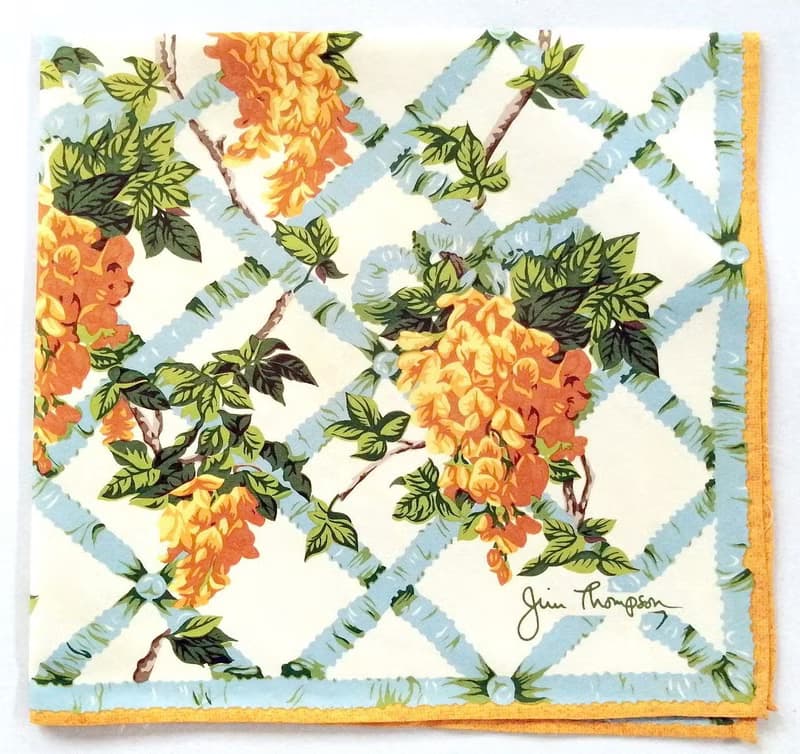 Jim Thompson Vintage Handkerchief Climbing Flowers on the Vines 16 x 15 inches