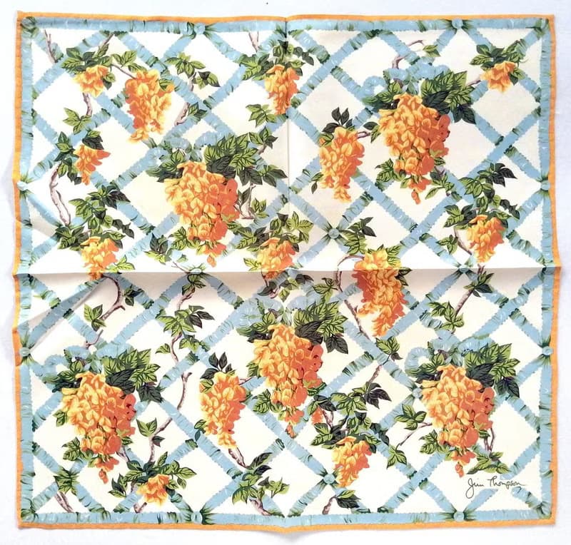 Jim Thompson Vintage Handkerchief Climbing Flowers on the Vines 16 x 15 inches