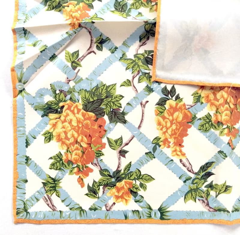 Jim Thompson Vintage Handkerchief Climbing Flowers on the Vines 16 x 15 inches