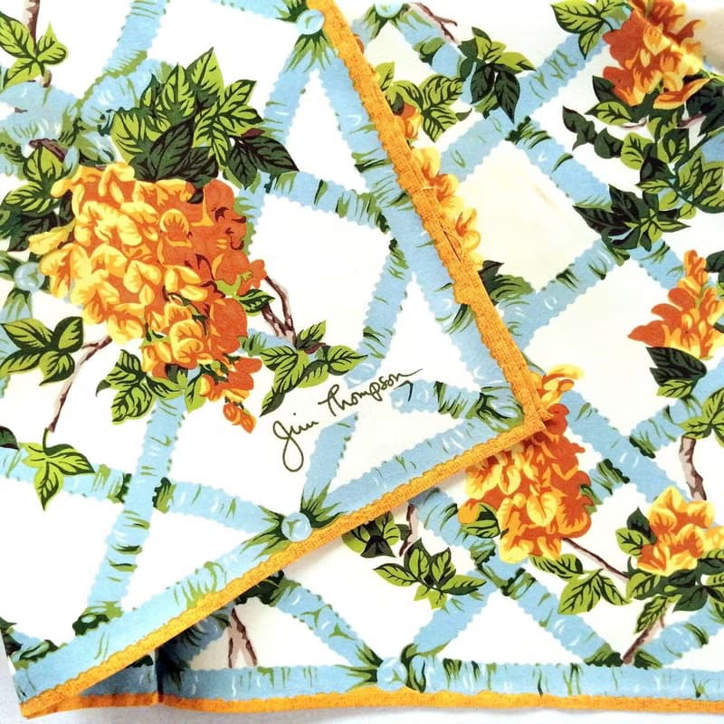 Jim Thompson Vintage Handkerchief Climbing Flowers on the Vines 16 x 15 inches