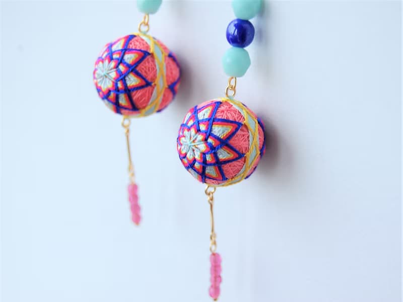 tachibanaya 日本的傳統工藝 手鞠球 刺繡 耳環 台灣 藍 粉色