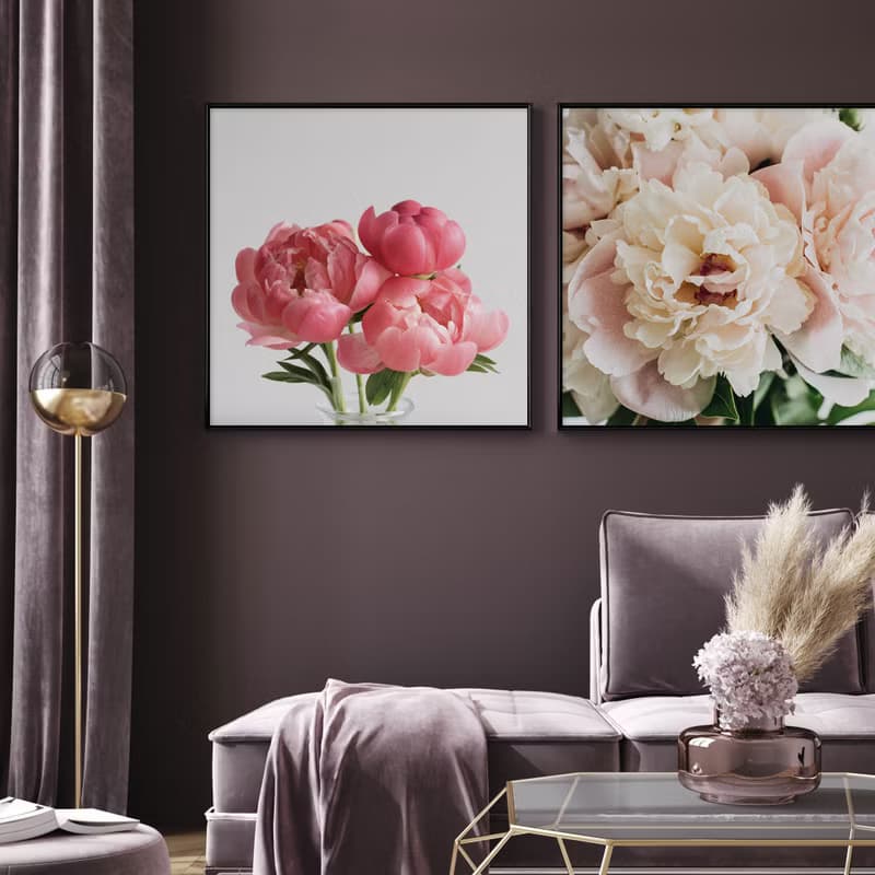 嫣紅牡丹 - 方形掛畫/沙發掛畫/家居佈置/牡丹/玄關/北歐/複製畫