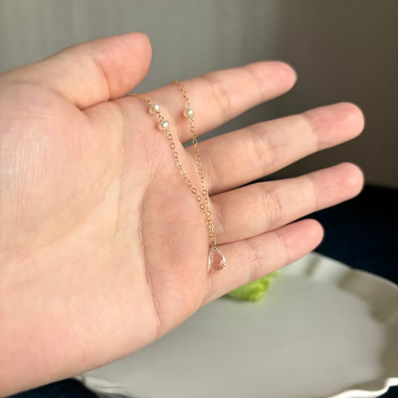 純白 14KGF 白水晶 x 淡水珍珠 項鍊
