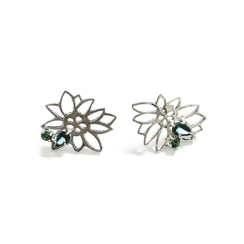 Flower pattern London blue topaz green Christal brilliant cutting silver earring