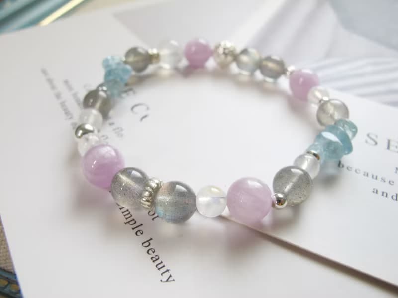 紫光拉長石 月光石 孔賽石 海水藍寶 925純銀 【冬眠的夢】