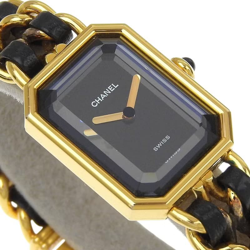 【日本直送】シャネル CHANEL プルミエールM 腕時計 H0001 金メッキ×レザー クオーツ アナログ表示 ブラック文字盤 レディース【中古】