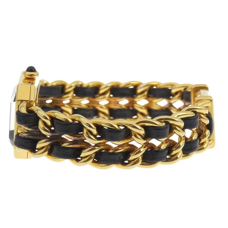 【日本直送】シャネル CHANEL プルミエールM 腕時計 H0001 金メッキ×レザー クオーツ アナログ表示 ブラック文字盤 レディース【中古】