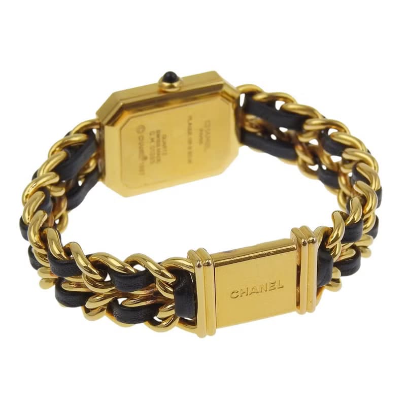 【日本直送】シャネル CHANEL プルミエールM 腕時計 H0001 金メッキ×レザー クオーツ アナログ表示 ブラック文字盤 レディース【中古】