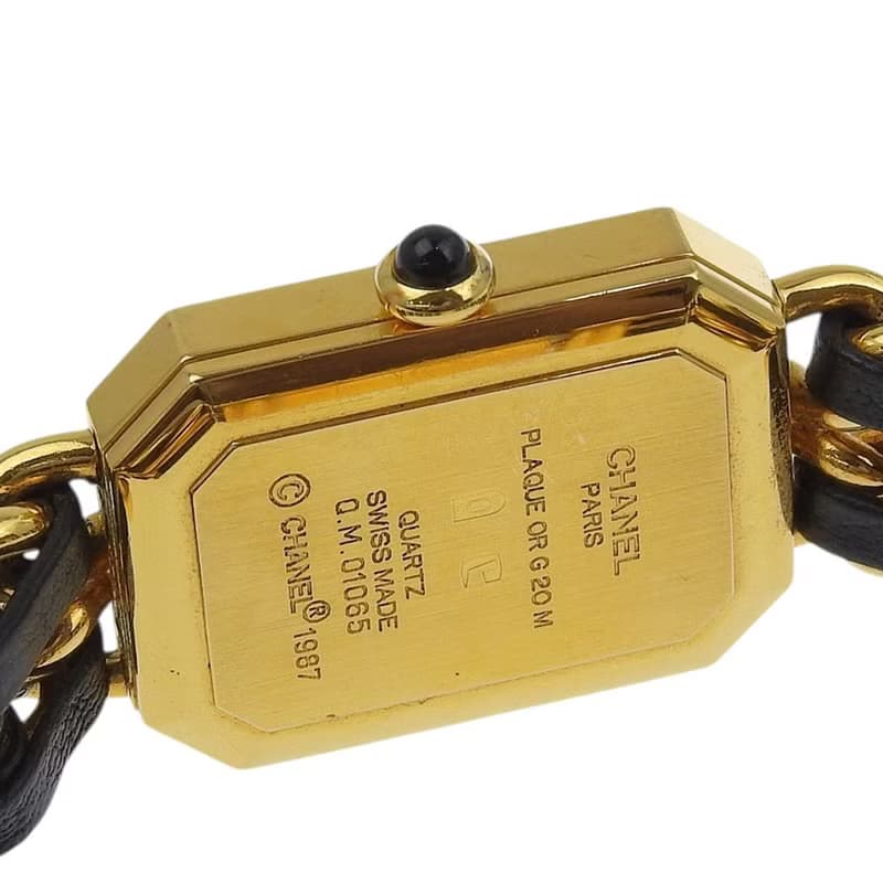 【日本直送】シャネル CHANEL プルミエールM 腕時計 H0001 金メッキ×レザー クオーツ アナログ表示 ブラック文字盤 レディース【中古】