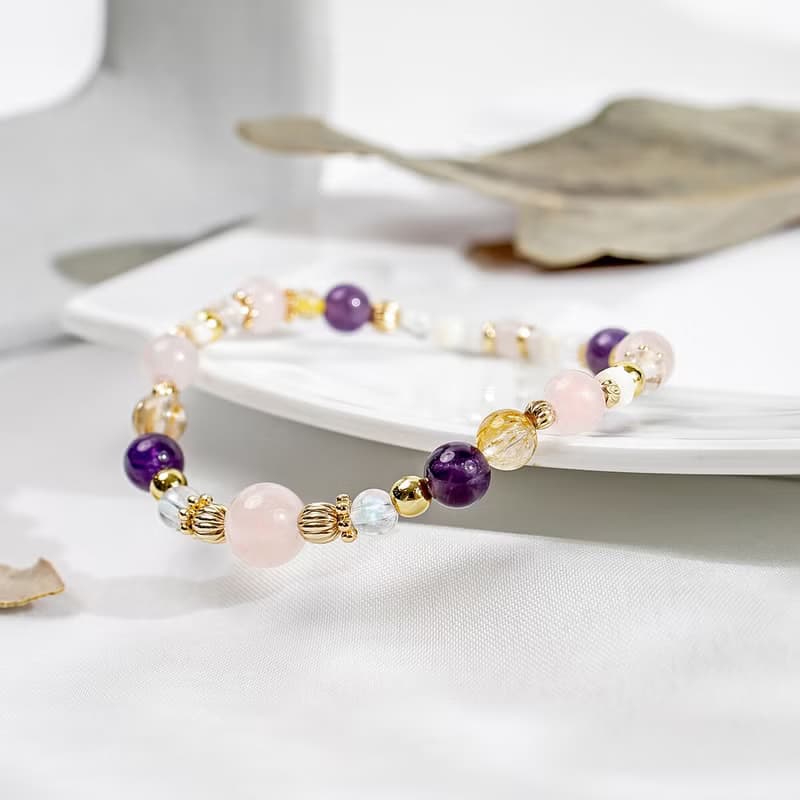 花田裡的夢 | A84紫水晶粉晶月光石水晶手鍊