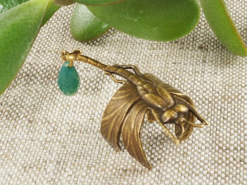 Brass Dragonfly Adjustable Ring Swarovski Green Crystal Charm Ring Jewelry Gift