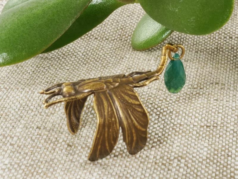 Brass Dragonfly Adjustable Ring Swarovski Green Crystal Charm Ring Jewelry Gift