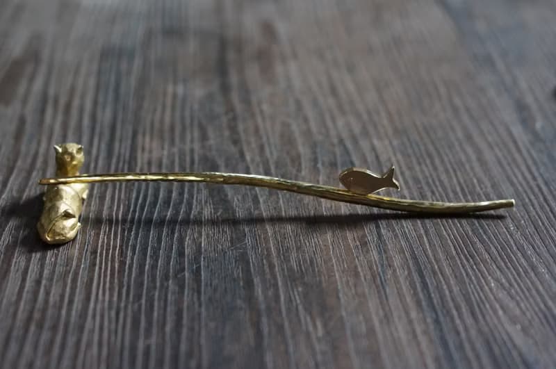 【溪山手作】手工黃銅制傳統簪刻鯨魚茶針茶撥擱架茶撥茶錐