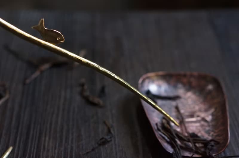 【溪山手作】手工黃銅制傳統簪刻鯨魚茶針茶撥擱架茶撥茶錐