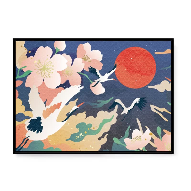 仙鶴 • 尋日 - 懸日/過年掛畫/臥室掛畫/野鶴/日式掛畫/插圖
