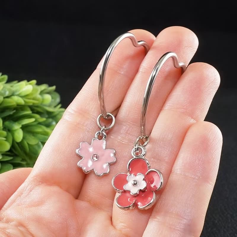 Pink Sakura Enamel Flowers Floral Heart Hoop Earrings Hoops Swarovski Jewelry