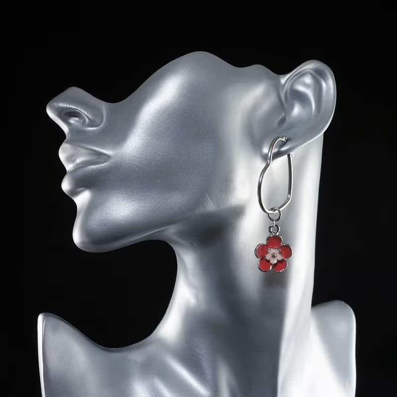 Pink Sakura Enamel Flowers Floral Heart Hoop Earrings Hoops Swarovski Jewelry
