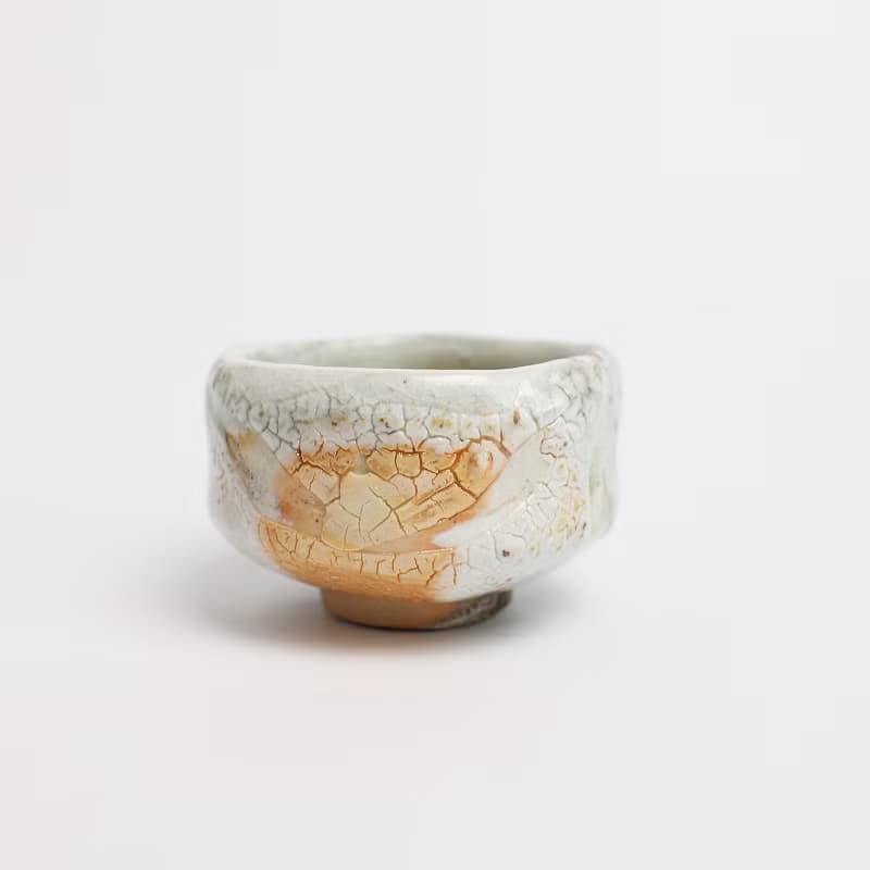 明芽窯 l 柴燒縮志野小茶碗 水藍 藍 縮釉 陶器 陶杯 陶藝品 T