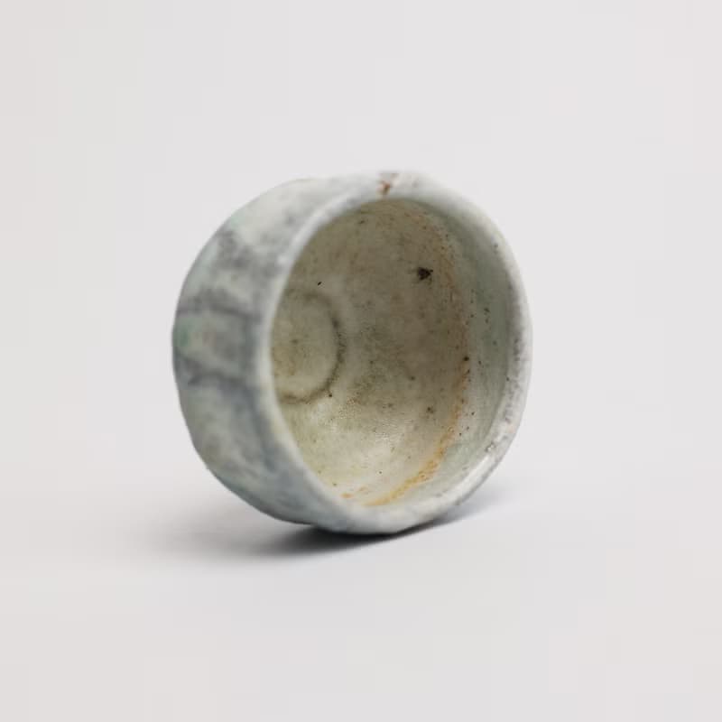 明芽窯 l 柴燒縮志野小茶碗 水藍 藍 縮釉 陶器 陶杯 陶藝品 T