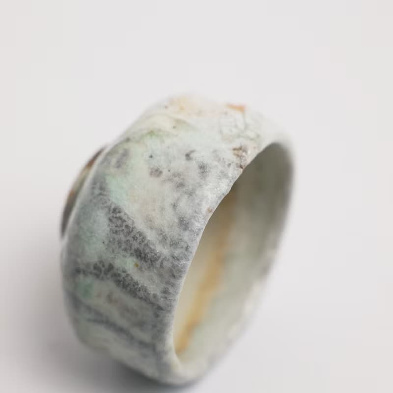 明芽窯 l 柴燒縮志野小茶碗 水藍 藍 縮釉 陶器 陶杯 陶藝品 T