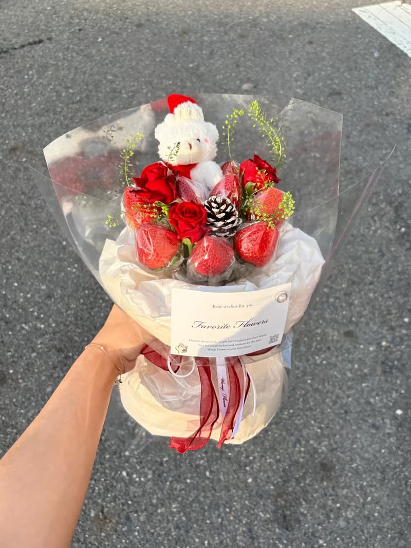 WANYI草莓玫瑰花束 不能莓有你 草莓花束 草莓花 鮮花 聖誕節