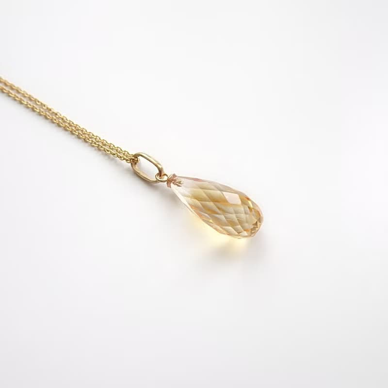 限量現貨- 天然黃水晶 長圓水滴 古董純 14K 金墜 | 14Kgf 包金鍊