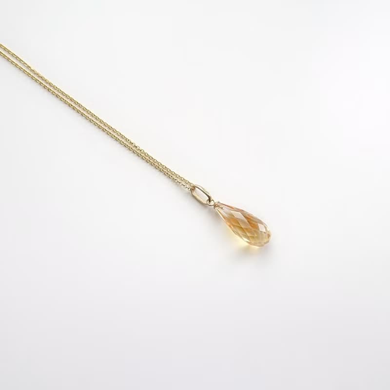 限量現貨- 天然黃水晶 長圓水滴 古董純 14K 金墜 | 14Kgf 包金鍊