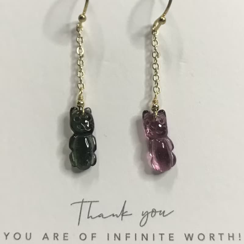 招財旺夫水晶I碧璽電氣石Tourmaline14K耳環I高淨貓咪I情人節禮物