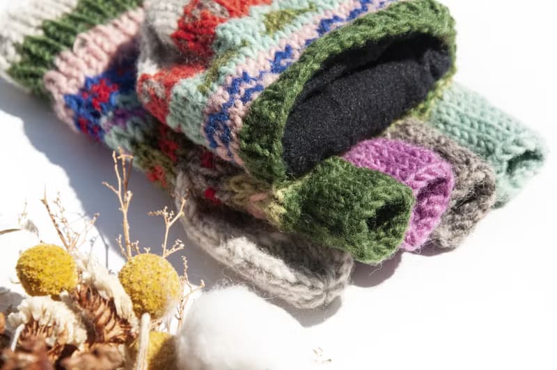 手織純羊毛針織手套/可拆卸保暖手套/內刷毛手套/觸控手套-北歐