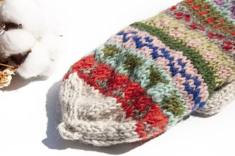 手織純羊毛針織手套/可拆卸保暖手套/內刷毛手套/觸控手套-北歐