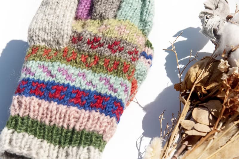 手織純羊毛針織手套/可拆卸保暖手套/內刷毛手套/觸控手套-北歐