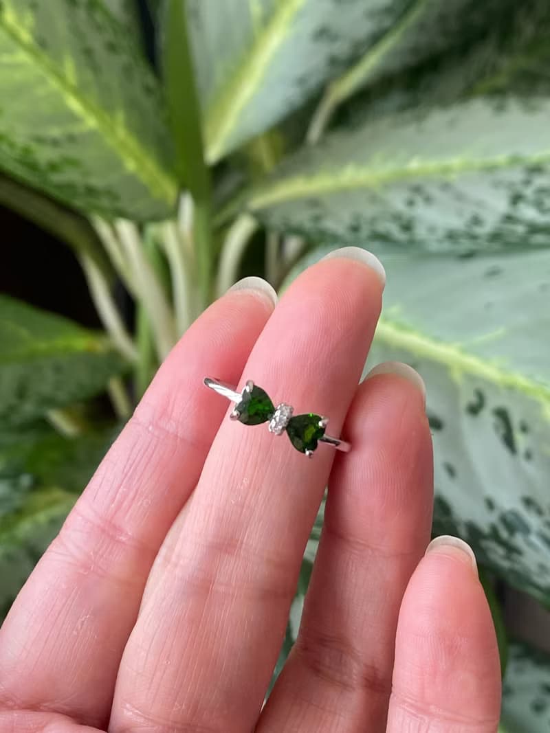天然綠磷灰礦石蝴蝶結戒指