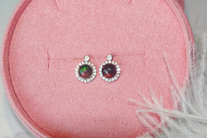 Natural Black Opal Sterling Silver 925 with White gold plated.