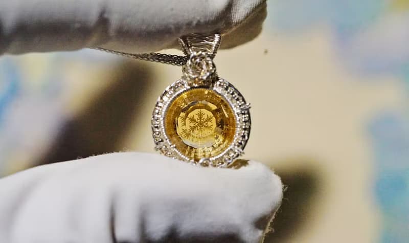 純手工銀繞線黃水晶出口雕刻版雪花吊墜項鍊