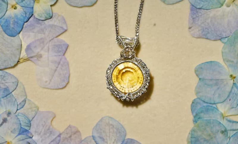 純手工銀繞線黃水晶出口雕刻版雪花吊墜項鍊