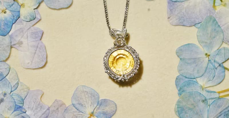 純手工銀繞線黃水晶出口雕刻版雪花吊墜項鍊